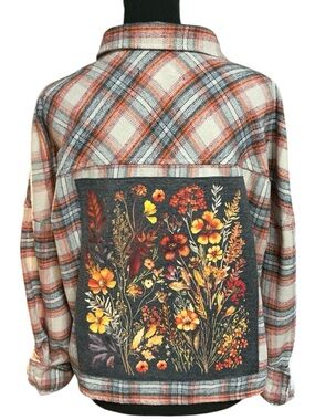 Upcycled Tee Shirt Flannel Top Autumn Fall Garden Nature